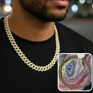 mens cuban link chunky bling chain necklace iced out hip-hop 18”